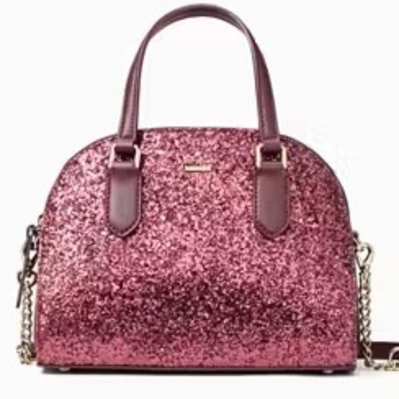 Kate Spade Mini Reiley Laurel Way Glitter Bag Satchel Crossbody in Red Burgundy - Picture 3 of 11